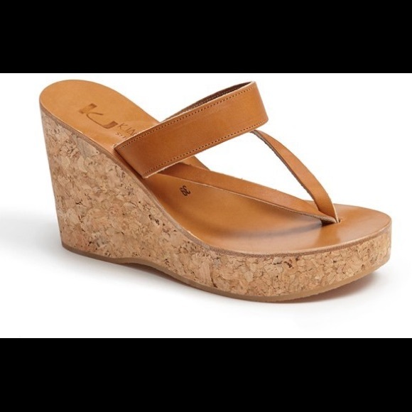 K. Jacques St Tropez Saturnine cork wedge sandals in tan leather size 7 - Picture 3 of 5